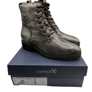 Caprice 25353-29 Low Wedge Blue Grey Metallic Leather Women Ankle Boots, 25-16